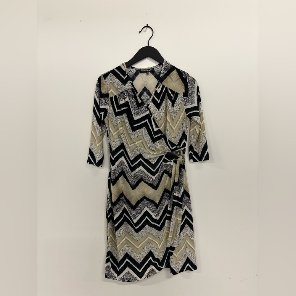 Mlle Gabrielle Black and Tan Zigzag Long Sleeve Dress